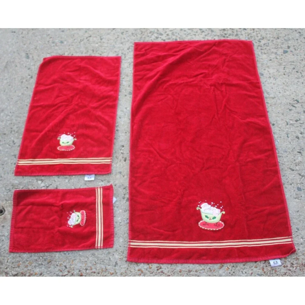 Set of 3 Ritz Hand Bathroom Towels Body Cotton Soft Embroidered Santa In Bathtub